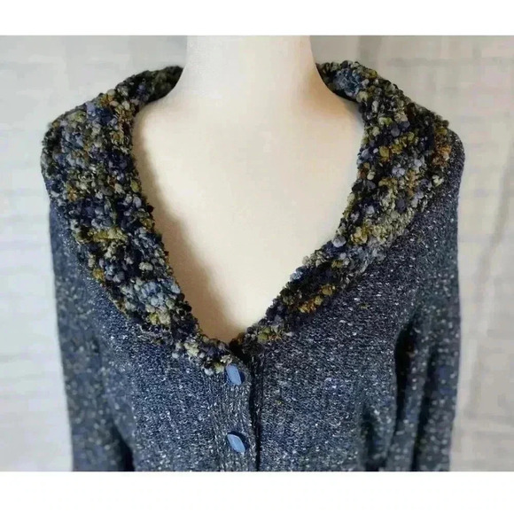 Cj Banks Speckled Knit Cardigan Soft Sweater Blue Button Women's Size L HOLIDAY - Picture 2 of 16